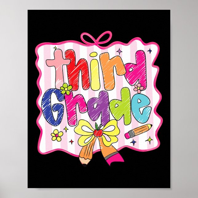 Preppy Back To School Coquette Third Grade Girly C Poster (Front)