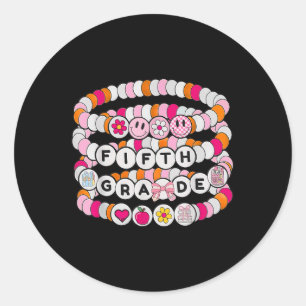 Preppy Back To School Fifth Grade Bracelet Teacher Classic Round Sticker