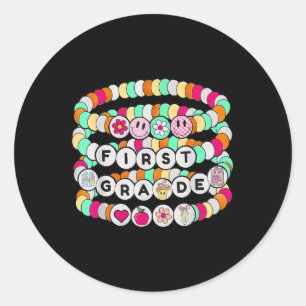 Preppy Back To School First Grade Bracelet Teacher Classic Round Sticker