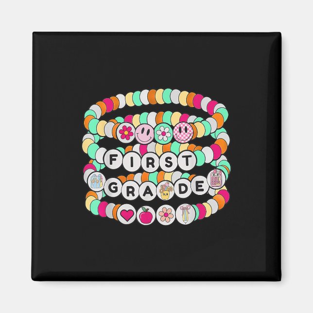 Preppy Back To School First Grade Bracelet Teacher Magnet (Front)