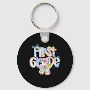 Preppy Back To School Floral 1st Grade Coquette Gi Key Ring
