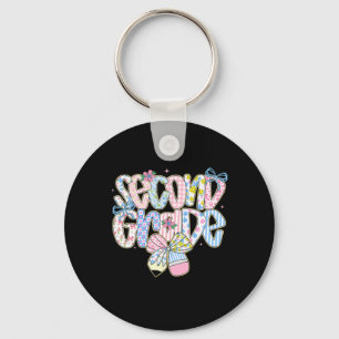 Preppy Back To School Floral 2nd Grade Coquette Gi Key Ring