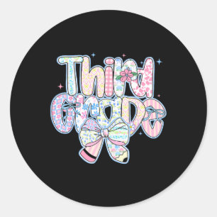 Preppy Back To School Floral 3rd Grade Coquette Gi Classic Round Sticker
