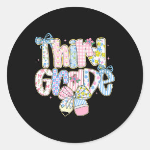 Preppy Back To School Floral 3rd Grade Coquette Gi Classic Round Sticker