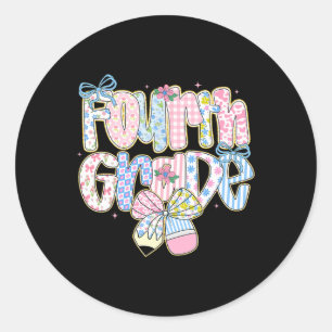 Preppy Back To School Floral 4th Grade Coquette Gi Classic Round Sticker