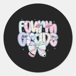 Preppy Back To School Floral 4th Grade Coquette Gi Classic Round Sticker