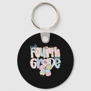 Preppy Back To School Floral 4th Grade Coquette Gi Key Ring
