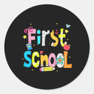 Preppy Back To School Happy First Day Of School Re Classic Round Sticker