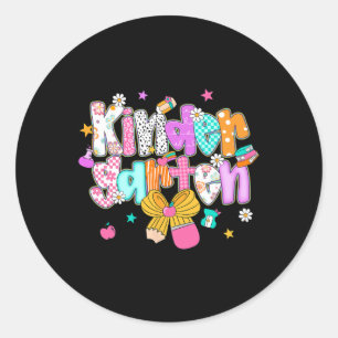 Preppy Back To School Kindergarten Coquette Bow Gi Classic Round Sticker