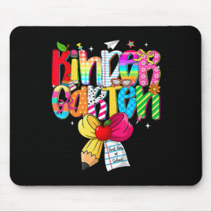 Preppy Back To School Kindergarten Coquette Bow Gi Mouse Pad