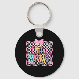 Preppy Back To School Pink Coquette Floral Cute Fi Key Ring