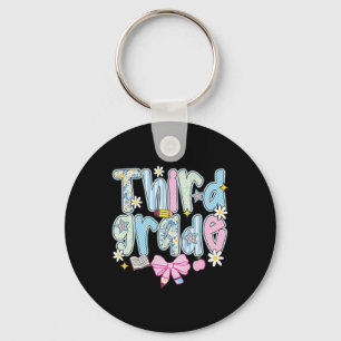 Preppy Back To School Pink Coquette Floral Cute Th Key Ring