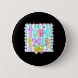 Preppy Back To School Third 3rd Grade Teacher Stud 6 Cm Round Badge