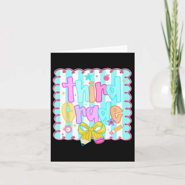 Preppy Back To School Third 3rd Grade Teacher Stud Card (Front)