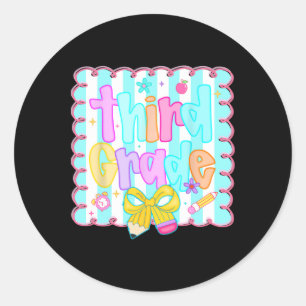 Preppy Back To School Third 3rd Grade Teacher Stud Classic Round Sticker