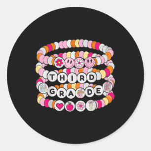 Preppy Back To School Third Grade Bracelet Teacher Classic Round Sticker