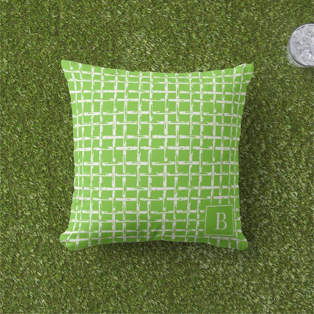 Preppy Bamboo – Lime Coastal Monogram  Cushion (Grass)
