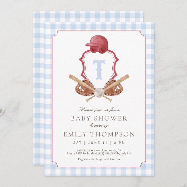 Preppy Baseball Crest Baby Shower Invitation (Front/Back)
