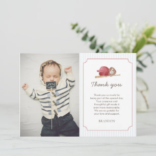 Preppy Baseball First Birthday Elegant Thank You Card