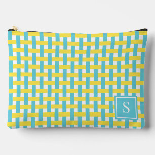 Preppy Basket Weave – Yellow & Turquoise Monogram Accessory Pouch