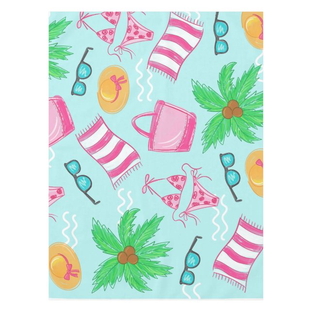 Preppy Beach Bikini Towel Palm Tree Towel Tablecloth (Front)
