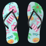 Preppy Beach Bikini Towel Palm Tree Towel Thongs<br><div class="desc">These preppy beach flip flops are the perfect favour for a girl's weekend,  wedding,  or reunion. This beach scene with beach bags,  bikinis,  palm trees,  sunglasses,  beach bags,  and beach hats can be found on other products in my store,  PageCreativeDesigns.</div>