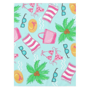 Preppy Beach Essentials Coastal Summer Tablecloth