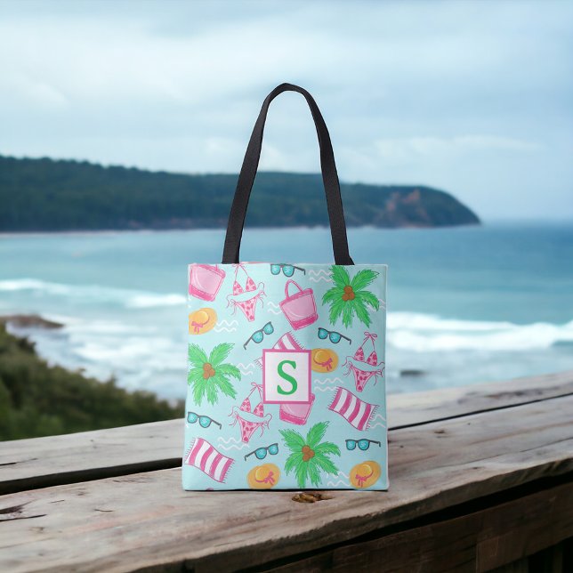 Preppy Beach Essentials Personalised Monogram Tote Bag (Creator Uploaded)