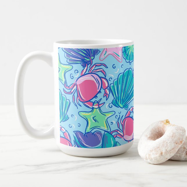Preppy Beach Shell Crab Coffee Mug (With Donut)