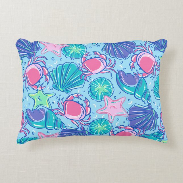 Preppy Beach Shell Crab Decorative Cushion (Front)