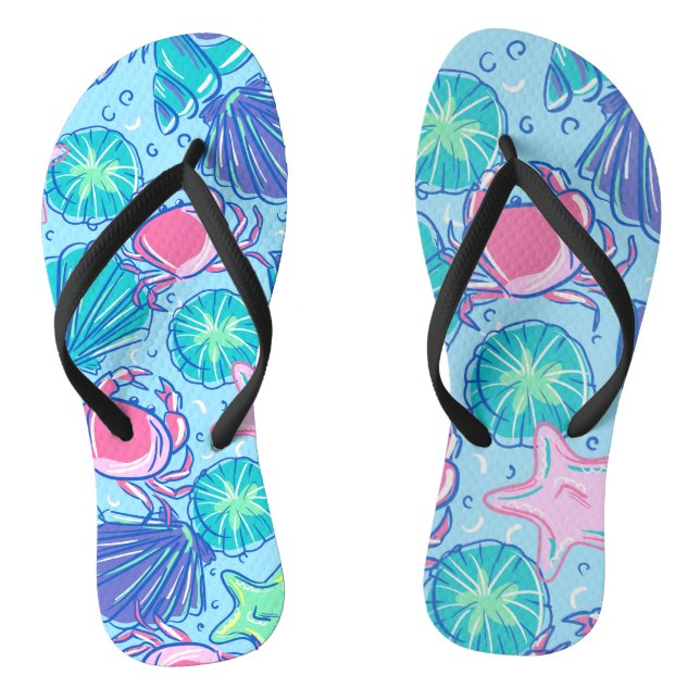 Preppy Beach Shell Crab Ocean Thongs (Footbed)