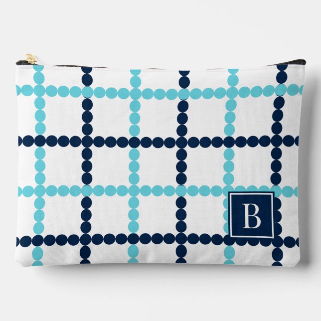 Preppy beaded Windowpane Aqua & Navy             Accessory Pouch (Front)
