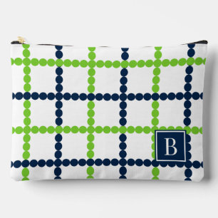 Preppy beaded Windowpane - Lime & Navy Accessory Pouch