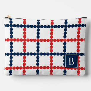 Preppy beaded Windowpane Red & Navy Accessory Pouch