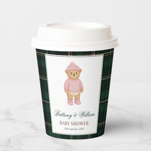 Preppy Bear Baby Girl Baby Shower Paper Cups (Front)
