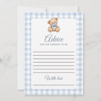 Preppy Bear Baby Shower Boy Advice Game Invitation