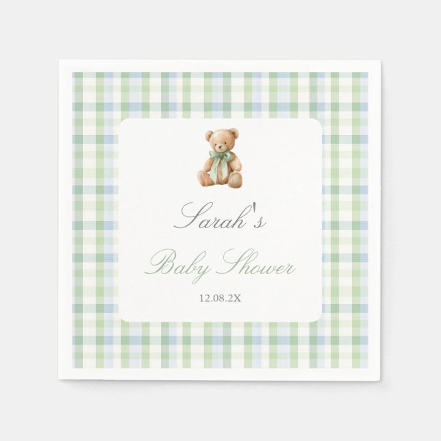 Preppy Bear Baby Shower Boy Napkin (Front)