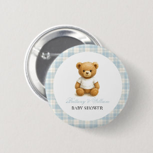  Preppy Bear Designer Blue Plaid Baby Shower  6 Cm Round Badge