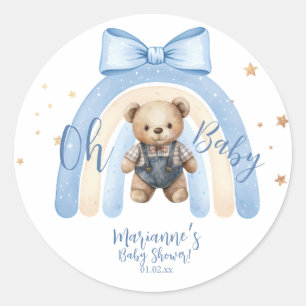  Preppy Bear Overalls Boy Casual Baby Shower   Classic Round Sticker