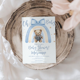 Preppy Bear Overalls Boy Casual Baby Shower Invitation
