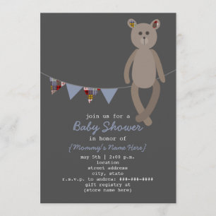 Preppy Bear & Plaid Bunting Baby Shower Invitation