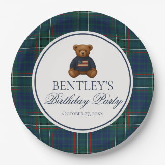 Preppy Bear Tartan Plaid Boy Birthday Party  Paper Plate