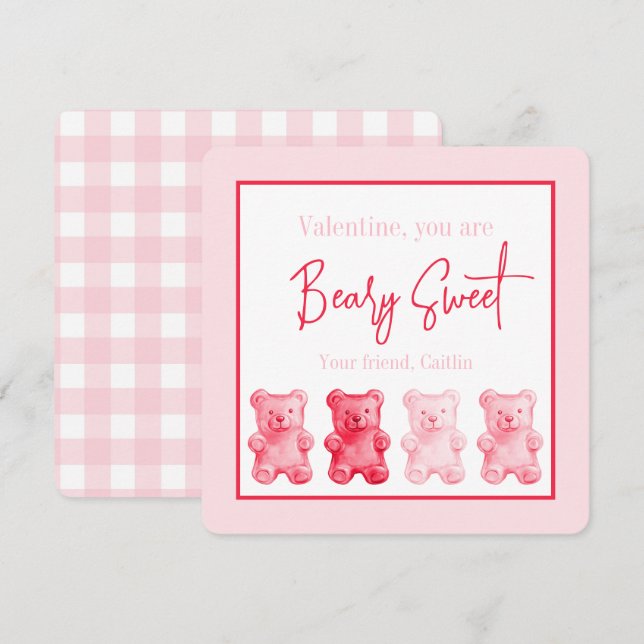 Preppy Beary Sweet Gummy Bear Valentine Card (Front/Back)