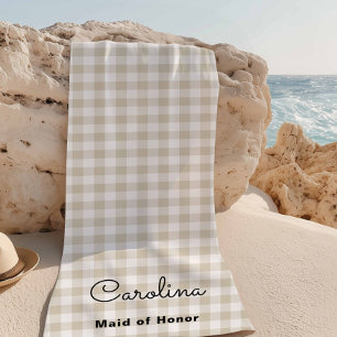Preppy Beige Chequered Bridesmaid Proposal Beach Towel