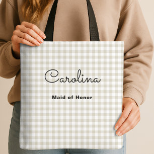 Preppy Beige Chequered Bridesmaid Proposal Tote Bag