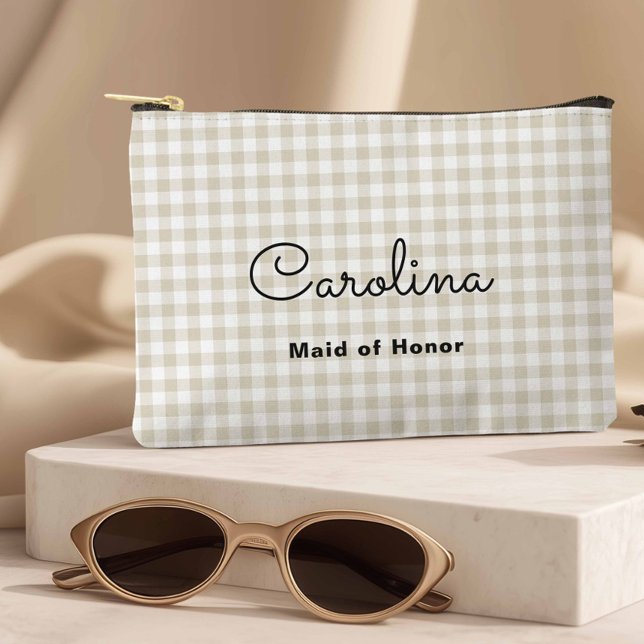 Preppy Beige Chequered Bridesmaid Travel Accessory Pouch (Creator Uploaded)
