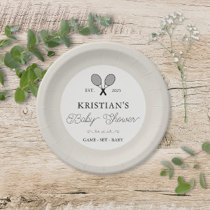 Preppy Beige Tennis Theme Chic Baby Shower Paper Plate