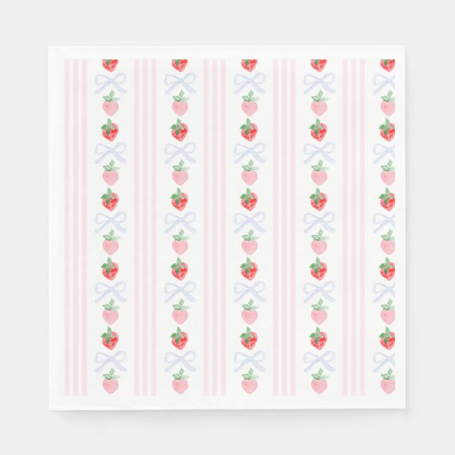 Preppy Berry First Birthday Watercolor Strawberrie Napkin (Front)