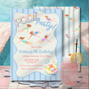 Preppy Birthday Pool Party Invitation