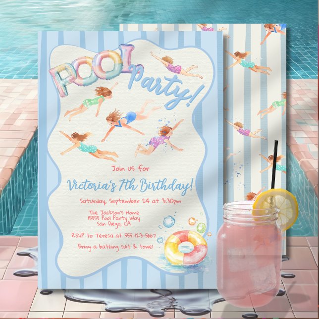 Preppy Birthday Pool Party Invitation (Creator Uploaded)